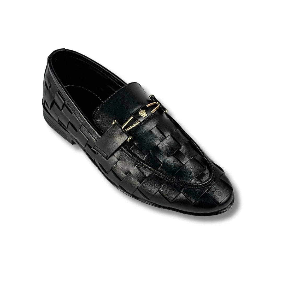 BRAIDED STRAP BLACK LOAFERS